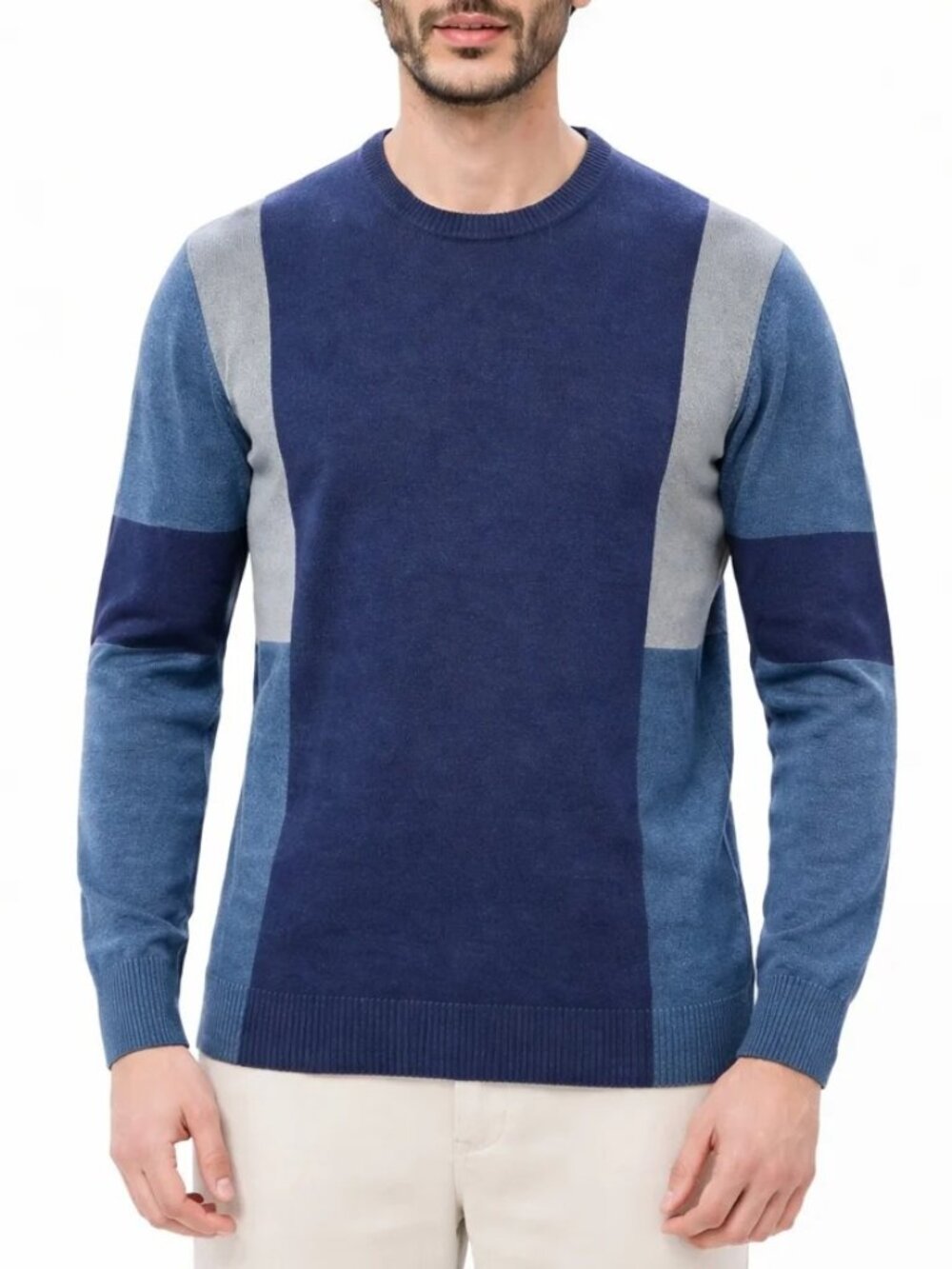 Luchiano Visconti Melange Navy Multi Panelled Crewneck Sweater/53925